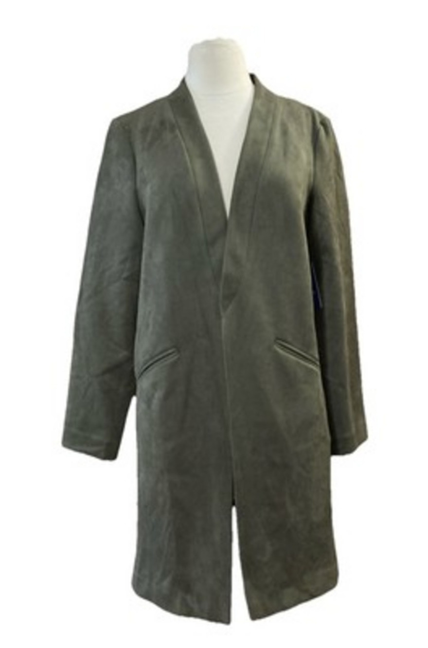 Apt. 9 Faux Suede Open-Front Blazer Jacket Sz S New Olive Long Cardigan Pockets‎
